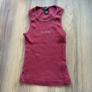 GUESS Y2K Bedazzled Red Tank Top Cotton Guess Jeans USA M/L Cyber Core